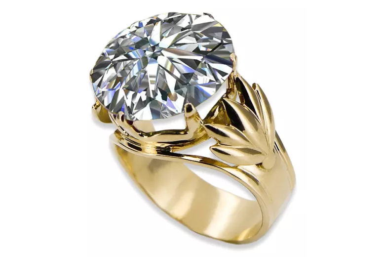 Zircon Or jaune 8 carats Anneau Artisanat vintage vrc029x-zi Art Deco Bijoux de l’URSS, style russe